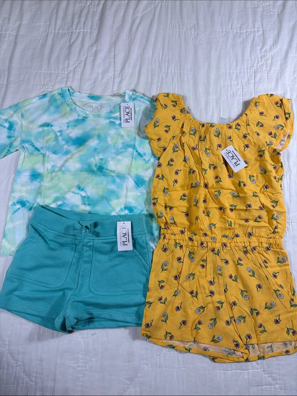 The‎ Childrens Place Girls 5/6 Romper and Tie Dye Shorts Set Bundle NWT 3pc